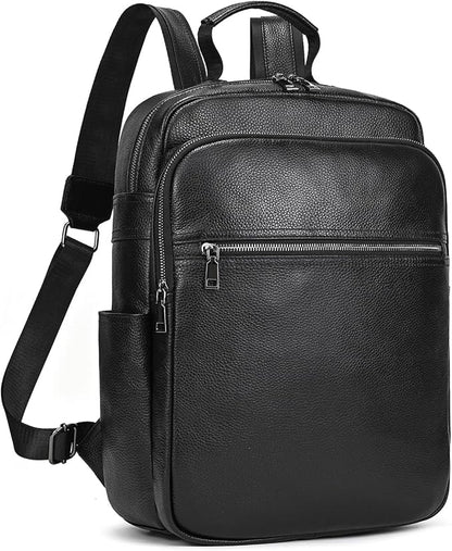 Genuine Leather 15.6 Inch Laptop Backpack for Men & Women, Business Commute Bag Daypack with Multi-Pockets for Travel Outdoor