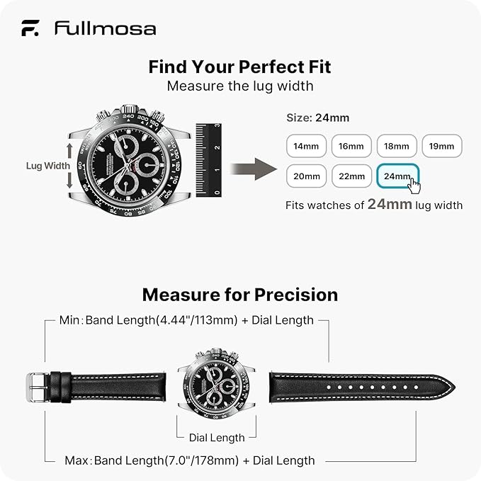 Fullmosa Watch Band, Quick Release Leather Watch Strap for Men Women, Replacement Bands Width 12mm 14mm 16mm 18mm 19mm 20mm 21mm 22mm 24mm