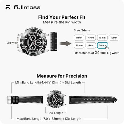 Fullmosa Watch Band, Quick Release Leather Watch Strap for Men Women, Replacement Bands Width 12mm 14mm 16mm 18mm 19mm 20mm 21mm 22mm 24mm