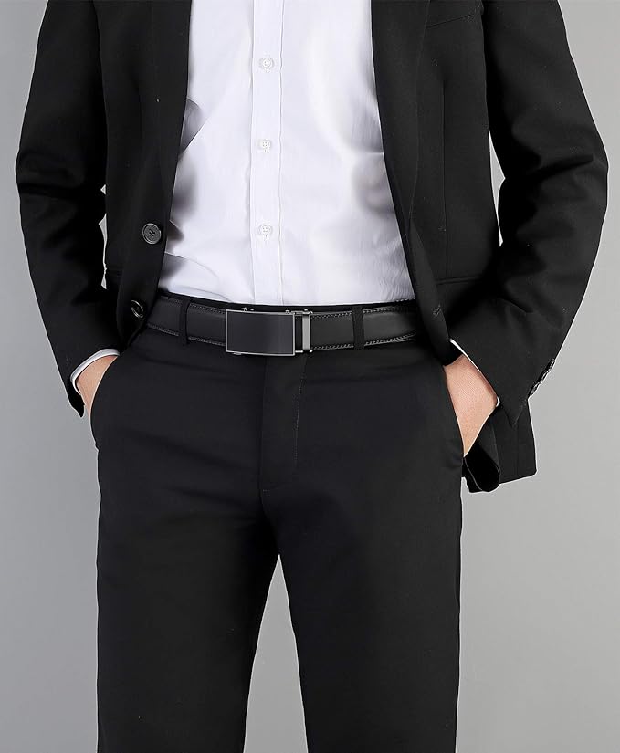 Lingli Men's Belt,Ratchet Dress Belt with Automatic Buckle Brown/Black-Trim to Fit-35mm wide
