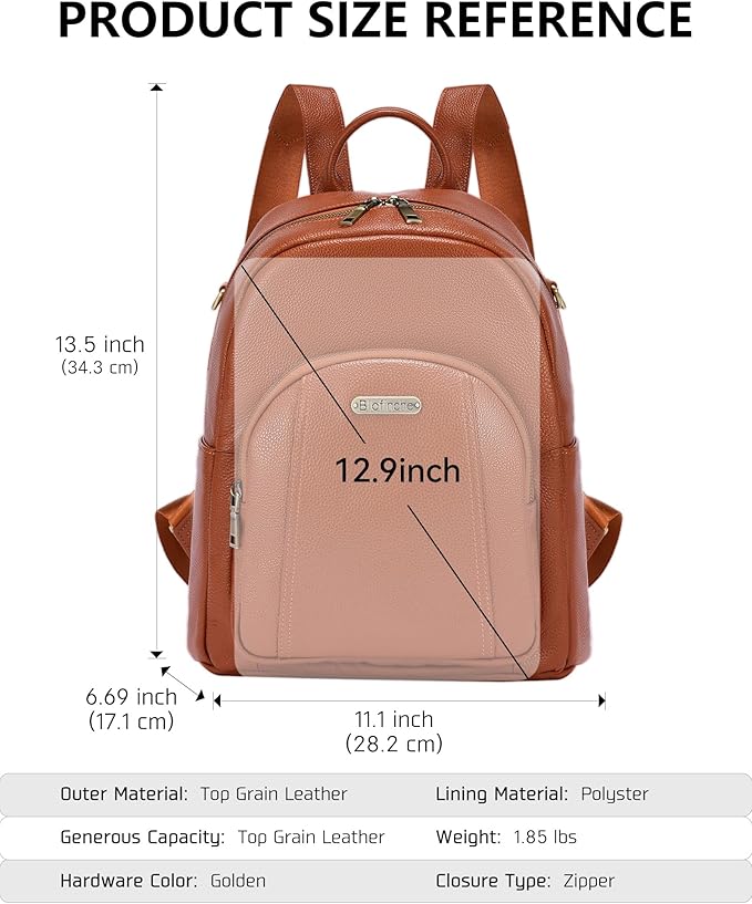 Blofinche Women's Genuine Leather Backpack Purse, 12.9 Inch Laptop Backpack with Anti-Theft Pocket, Stylish Leather Bag for Work & College, Fashion Brown