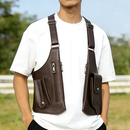 Men's Double Shoulder Armpit Bag, Premium Leather Underarm Anti-Theft Hidden Wallet Pocket, Adjustable & Vintage for Hiking