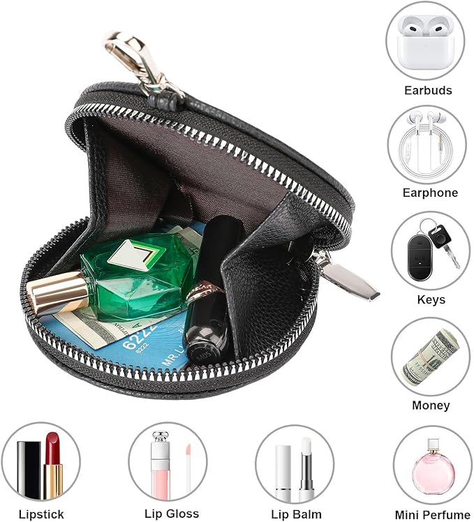 FALAN MULE Coin Purse Small Leather Pouch Wallet Round Zipper Change Pouch for Women