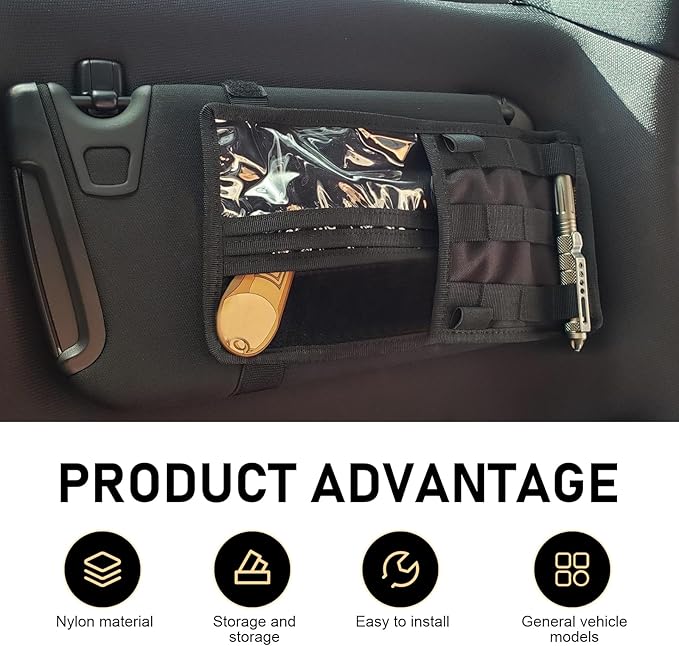 Visor Panel Organizer, Vehicle Visor Storage Holder Pouch with Velcro Strap for Pen Card Sunglass, Sunshade Accessories for Car SUV MPV (Black)