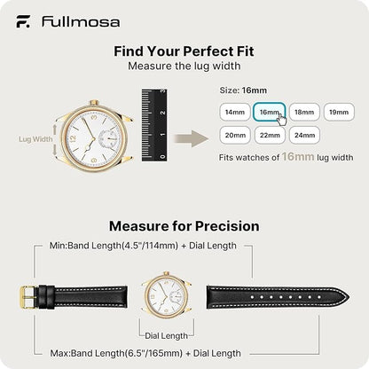 Fullmosa Watch Band, Quick Release Leather Watch Strap for Men Women, Replacement Bands Width 12mm 14mm 16mm 18mm 19mm 20mm 21mm 22mm 24mm