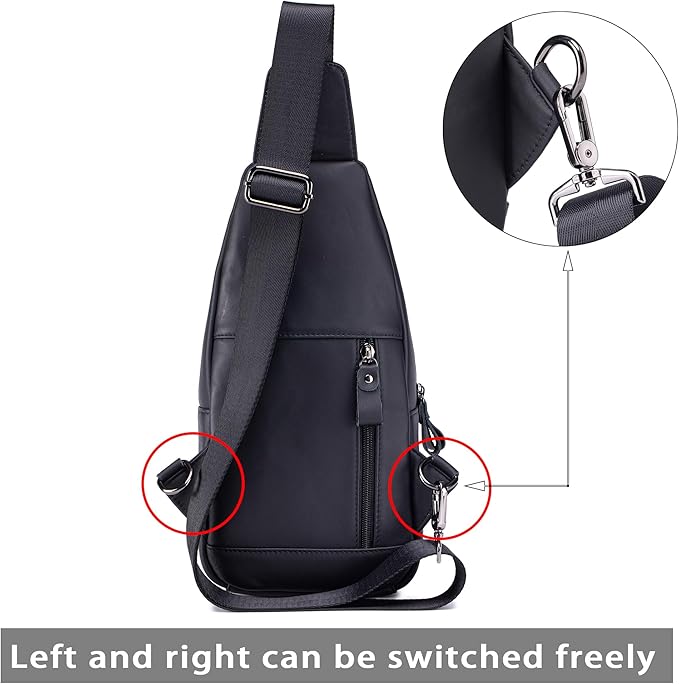 LUKZIJAES Genuine Leather Sling Bag for Men Contrast Color Vintage Crossbody Bag Men Chest Pack Mens Cross Shoulder Bags Hiking Daypacks Travel Backpack (#2-Black)
