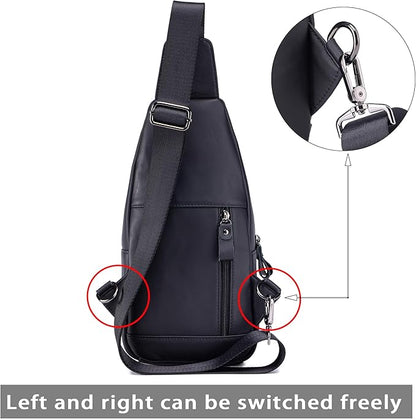 LUKZIJAES Genuine Leather Sling Bag for Men Contrast Color Vintage Crossbody Bag Men Chest Pack Mens Cross Shoulder Bags Hiking Daypacks Travel Backpack (#2-Black)