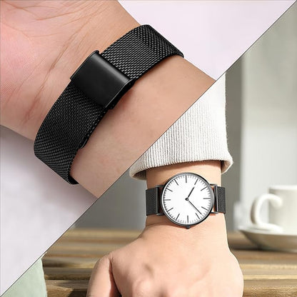 TStrap Mesh Watch Band Metal - Black Quick Release Watch Bands for Men Women - Stainless Steel Smart Watches Strap Bracelet Replacement - 10mm 12mm 14mm 16mm 18mm 20mm 22mm