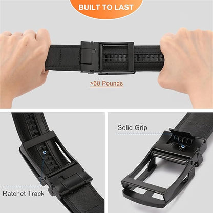 GAEKEAO Ratchet Belt for Men Genuine Leather 1 3/8" - Micro-Adjust Buckle Trim to Fit Dress Belt Casual to Formal Gift Boxed