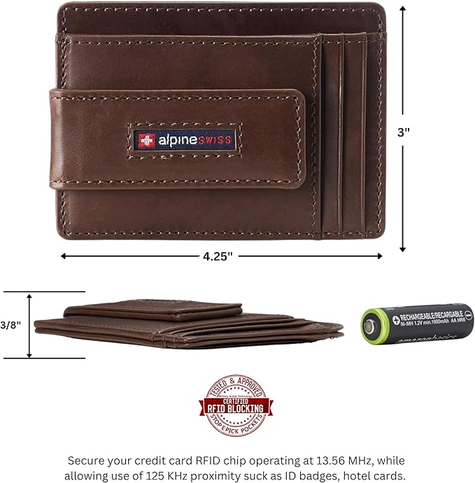 Alpine Swiss Harper Mens RFID Slim Money Clip Front Pocket Wallet Minimalist Leather ID Card Holder | RFID, Slim, Money Clip, Front Pocket, Minimalist, ID Card Holder