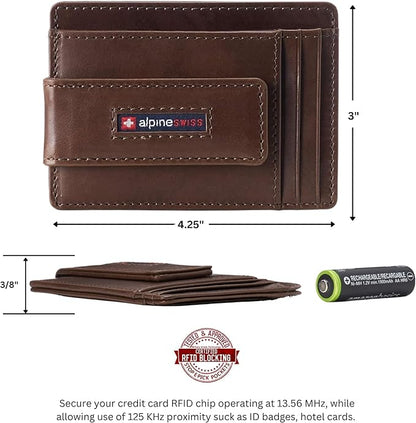 Alpine Swiss Harper Mens RFID Slim Money Clip Front Pocket Wallet Minimalist Leather ID Card Holder | RFID, Slim, Money Clip, Front Pocket, Minimalist, ID Card Holder