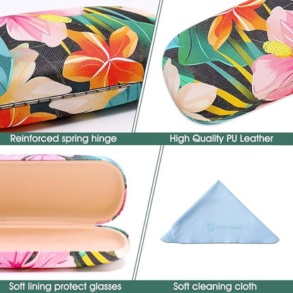 PERFECTSIGHT Hard Shell Eyeglasses Case, PU Leather Protective Glasses Case, Cute Eyeglass Case for Women Men Girls