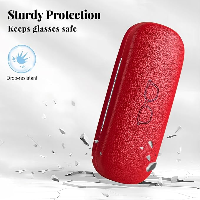 RayLove Glasses Case, 2 Pack Unisex Hard Shell Eyeglass Case PU Leather Hard Eyeglass Case with Eyewear Accessories