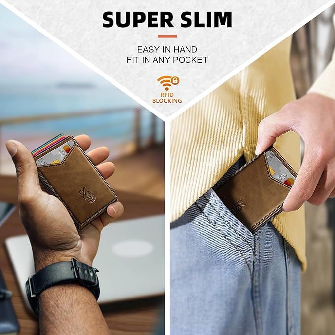 KEMISANT Men Wallet- Slim Wallet Money Clip For Gift Men in Front Pocket 12Cards-Metal Case with Magnetic Flip