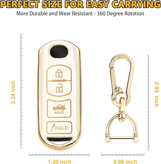 FT FUNTOR for Mazda Key Fob Cover,4 Buttons TPU Key Cover with Golden Edge,Compatible with Mazda 3 6 8 CX-3 CX-5 CX-7 CX-9 Atenza Miata MX-5 with Keychain (A-White)