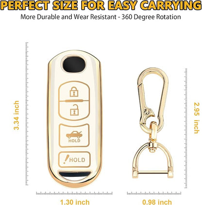 FT FUNTOR for Mazda Key Fob Cover,4 Buttons TPU Key Cover with Golden Edge,Compatible with Mazda 3 6 8 CX-3 CX-5 CX-7 CX-9 Atenza Miata MX-5 with Keychain (A-White)