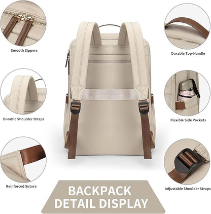 GOLF SUPAGS Stylish Laptop Backpack for Women Airline Approved Perfect for Work College and Travel Multi-Functional Casual Daypack Fits 14 Inch Notebook (Apricot)