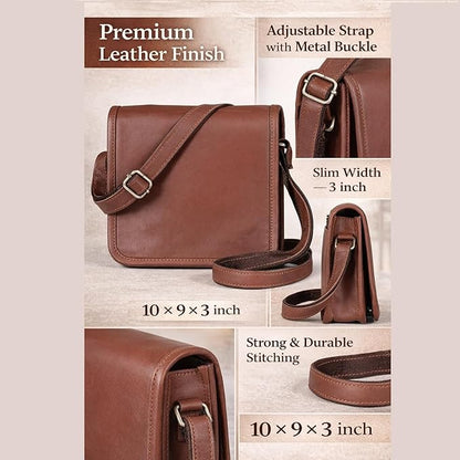 Leather Satchel Chic Crossbody Shoulder Sleek Sling Bag Genuine Leather iPad/Tablet Vintage Tan Brown 9 inch Messenger Bag For 9 inch iPad Pro for Women Men Gift by Cureo