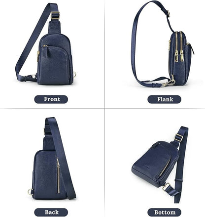 S-ZONE Genuine Leather RFID Blocking Small Sling Bag Women Crossbody Fanny Packs