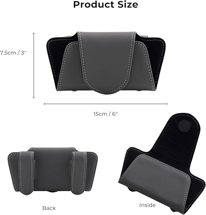 Car Sunglasses Holder Case, Leather Sunglasses Holder Clip for Car Sun Visor, Magnetic Glasses Clip, Car Interior Storage Accessories (Gray)