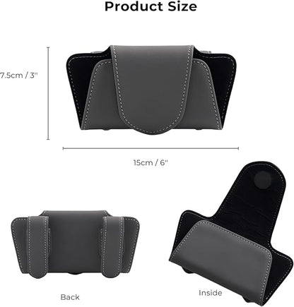 Car Sunglasses Holder Case, Leather Sunglasses Holder Clip for Car Sun Visor, Magnetic Glasses Clip, Car Interior Storage Accessories (Gray)