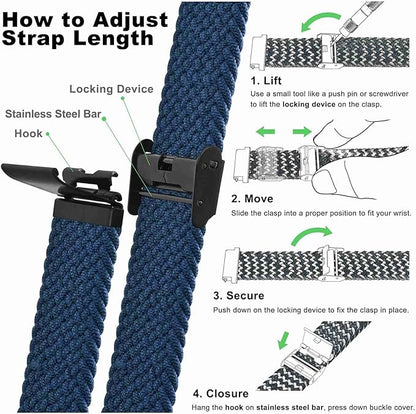 WOCCI 18mm Braided Nylon Watch Band for Men and Women, Quick Release, Black Stainless Steel Buckle (Blue)