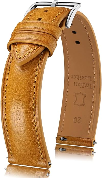 Getalia Italian leather Watch Band Tuscany Natural Vegetable-Tanned Full Grain Leather,14mm 16mm 18mm 19mm 20mm 21mm 22mm Quick Release Replacement Watch Straps for Men and Women Thick and Soft