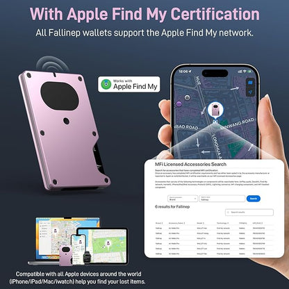 Slim Wallet for Men, Air Wallet Build in Airtag Chip, Smart Wallet Compatible with Apple Find My iOS Only, Minimalist Front Pocket Wallet RFID-Blocking Card Holder with Money Clip (Pink)