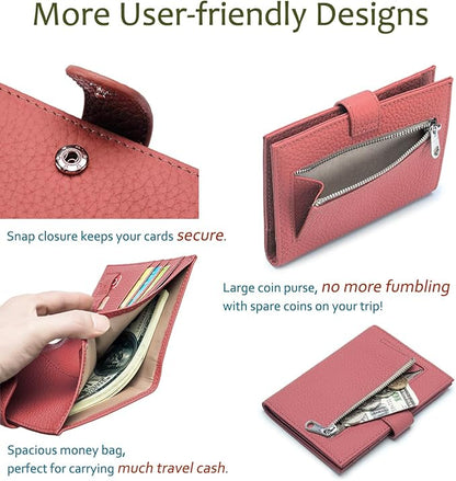 Slim RFID Passport Wallet for Women – Leather Travel Wallet Womens with Passport Slot & Card Slots, Zippered Coin Pocket & Cash Holder Travel Organizer Burnt Sienna (Brick Red)