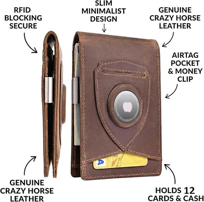 kinzd Slim Wallet with Money Clip RFID Blocking Minimalist Bifold Wallet for Men Genuine Leather Front Pocket Card Holder