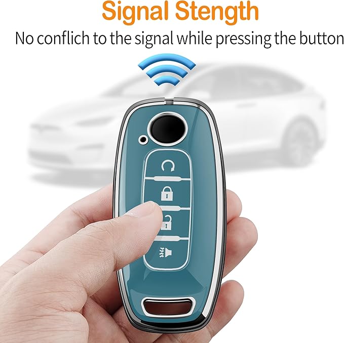 Sindeda for Nissan Key Fob Cover with Keychain Soft Full Protection Key Shell Key Case Compatible with 2023 2024 2025 Pathfinder Kicks Rouge(Storm Blue, 4 Buttons-A)