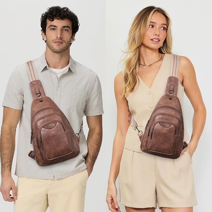 Leresas 10L Crossbody Sling Bag for Women Men Anti Theft Cross Body Fanny Pack Belt Bag Purse Gifts for Women Faux Leather, Brown