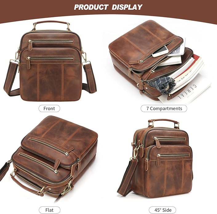 Jack&Chris Leather Messenger Bag for Men, Man Purse Crossbody Bags for Work Business