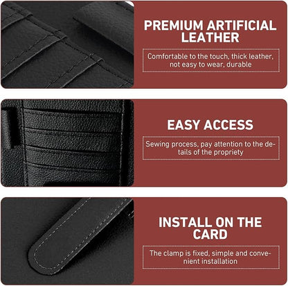Small Leather Car Sun Visor Organizer, 4.9" x 6.1" Multifunctional Strap-On Document Sunshade Storage Holder for Card Pen Sunglasses License, Universal for Most Cars Trucks SUVs (Black)