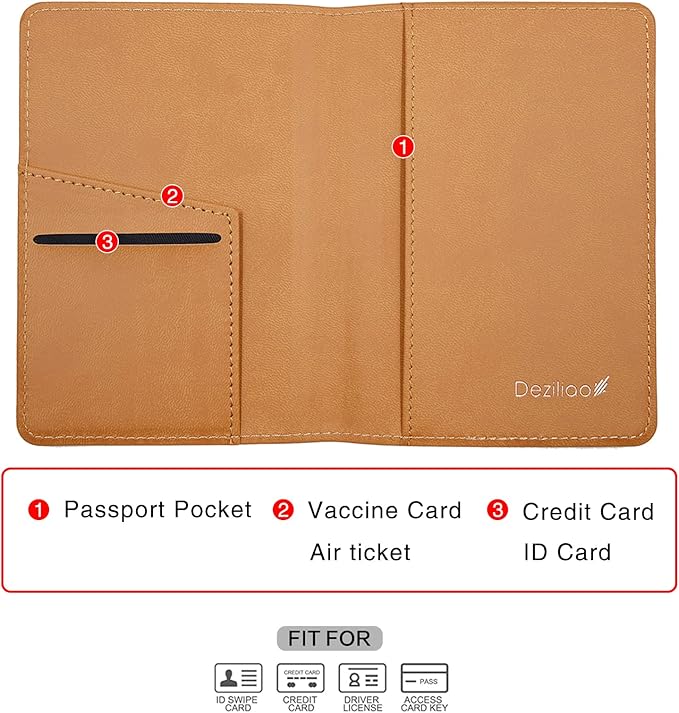 Deziliao Passport Wallet, Faux Leather, Lightweight, Waterproof, Rfid Blocking, Slim, Brown