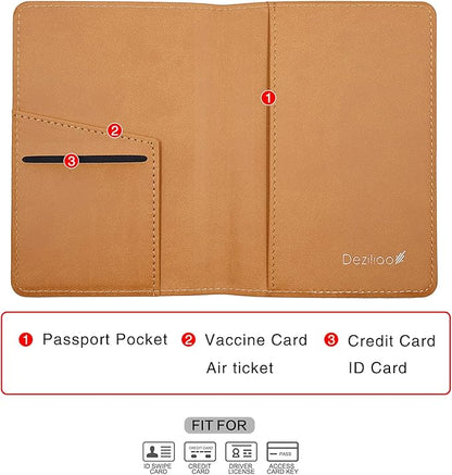 Deziliao Passport Wallet, Faux Leather, Lightweight, Waterproof, Rfid Blocking, Slim, Brown