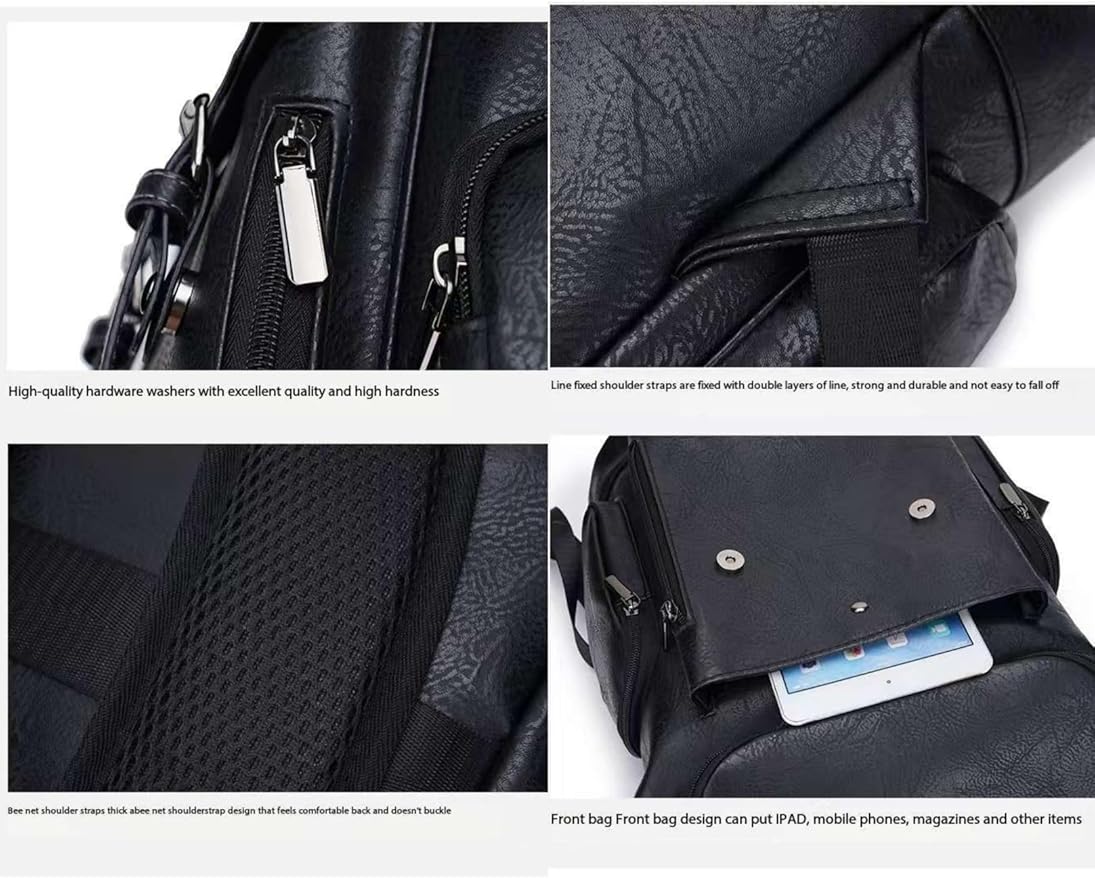 PU leather casual backpack 15.6 inches travel college work backpack business laptop backpack multi-pocket schoolbag (black3,Backpack)