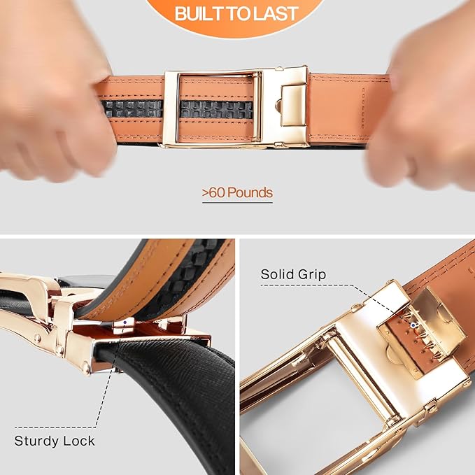 GAEKEAO Ratchet Belt for Men Genuine Leather 1 3/8" - Micro-Adjust Buckle Trim to Fit Dress Belt Casual to Formal Gift Boxed