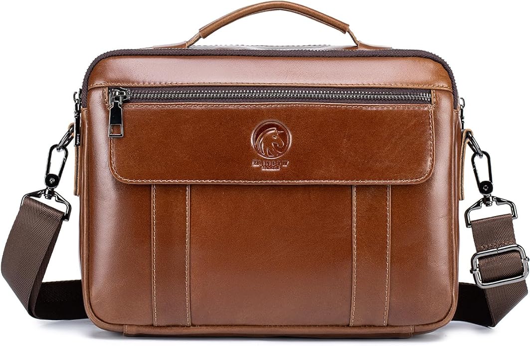 Men's Leather Crossbody Bag - Casual Messenger Shoulder Bag for Commuting, Large Capacity Laptop Briefcase with Multi-Pockets for Office