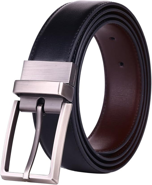 beltox fine Men's Dress Belt Leather Reversible 1.25" Wide Rotated Buckle Gift Box