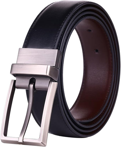 beltox fine Men's Dress Belt Leather Reversible 1.25" Wide Rotated Buckle Gift Box