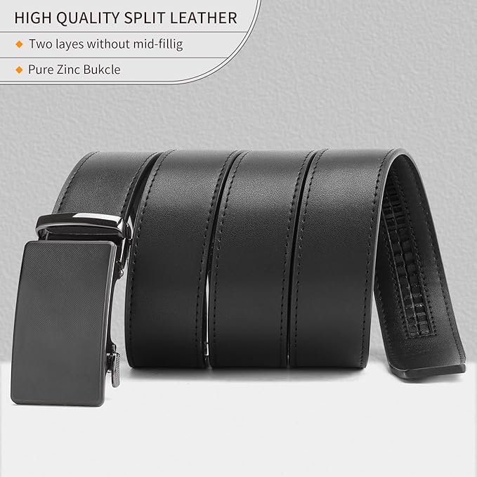 SENDEFN Men's Leather Belt Automatic Ratchet Buckle Slide Belt for Dress Casual Trim to Fit with Gift Box