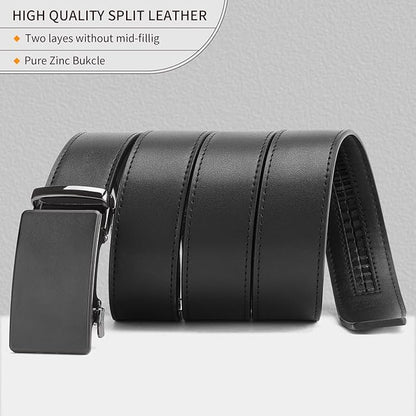 SENDEFN Men's Leather Belt Automatic Ratchet Buckle Slide Belt for Dress Casual Trim to Fit with Gift Box