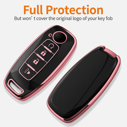 Sindeda for Nissan Key Fob Cover with Keychain Soft Full Protection Key Shell Key Case Compatible with 2023 2024 2025 Pathfinder Kicks Rouge(Pink, 4 Buttons-A)
