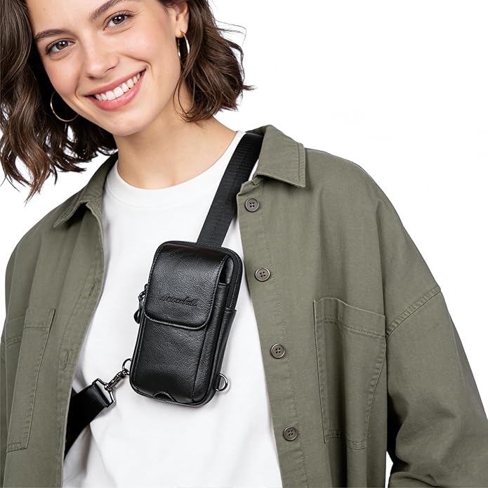 Small Crossbody Bag for Men Women - Genuine Leather Mini Sling Bag with Charging Port