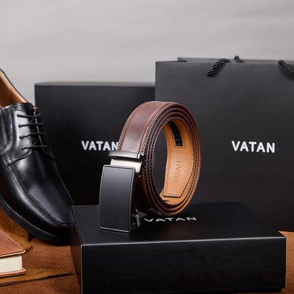 VATAN Men's Belt Leather Ratchet Belt for Men Dress Casual Every Day with Adjustable Buckle, Trim to Fit