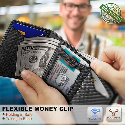 BULLIANT Men Wallet Leather Wallet Card Holders Money Clip for Men 10Cards-Magnetic Flip on Metal Case