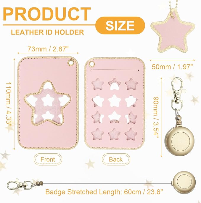 PATIKIL Retractable Badge Holders, Cute Leather ID Holder with Badge Reels Keychain ID Card Clip Protector Cover for Women Work Office Business Trip, Pink