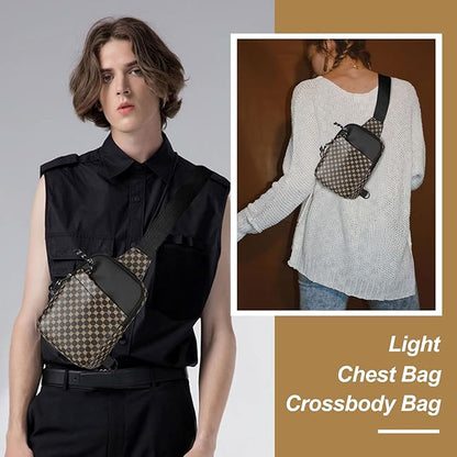 Long Keeper Mini Sling Bag - Women Men Vegan Leather Crossbody Phone Bag Waterproof Travel Running Chest Bag Casual Daypack