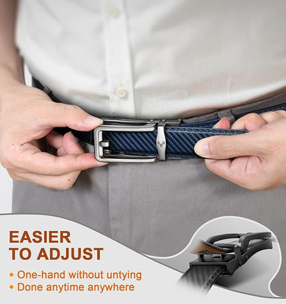 BULLIANT Men Ratchet Belt 2 Pack, Click Sliding Leather Belt Adjustable for Gift Men Dress Casual Jeans 1 3/8,Cut for Fit